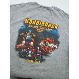 VTG Harley‎ Davidson Saddleback Logan Utah T-Shirt Adult Large Gray Double Sided
